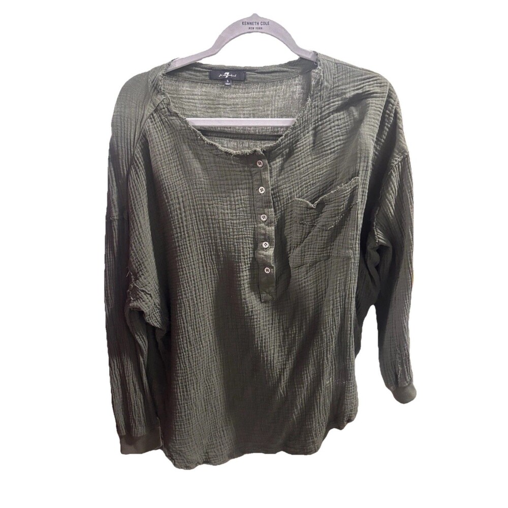 7 FOR ALL MANKIND women shirt top loose cotton green pocket sz S